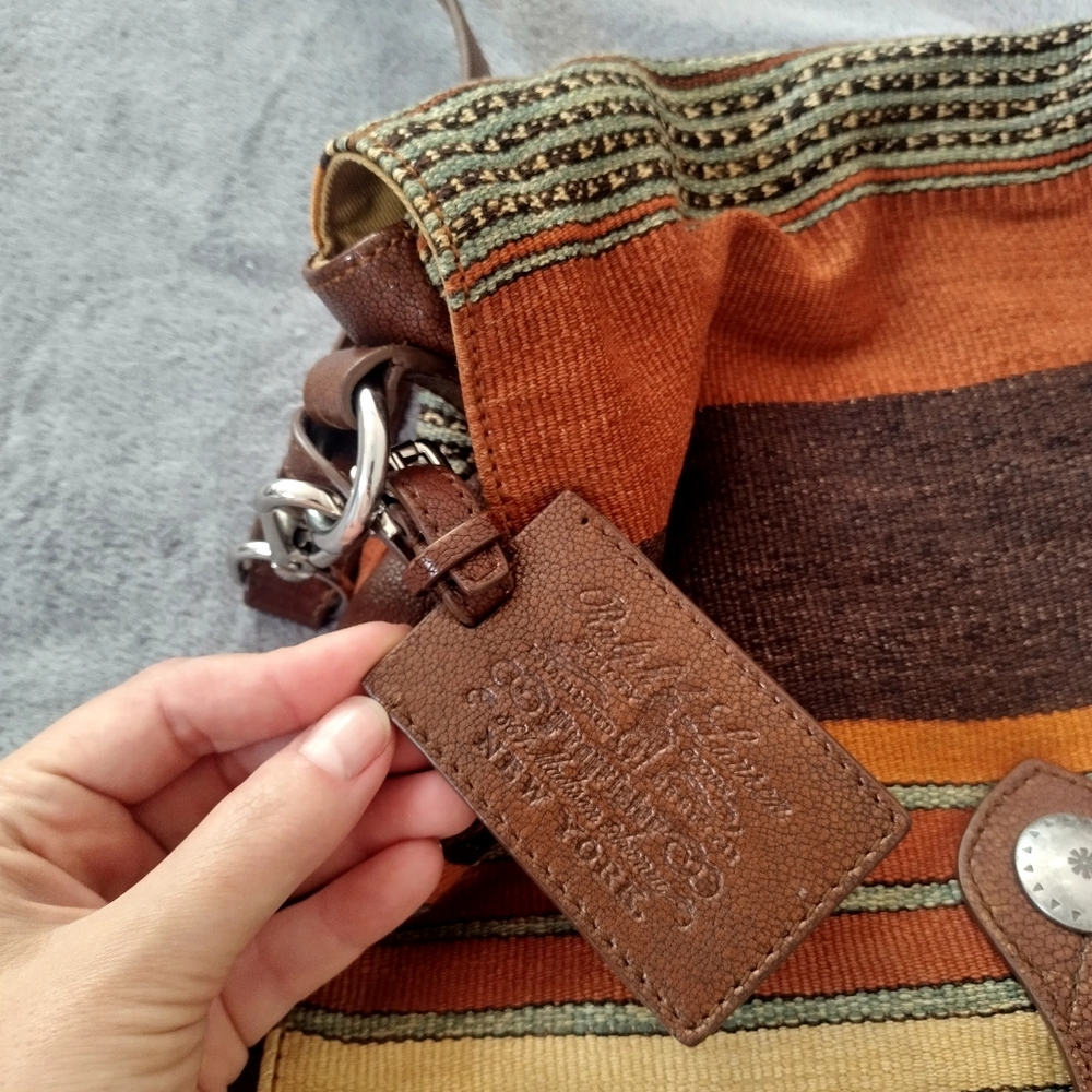 Ralph Lauren Canvas Striped Leather Flip Massanger Crossbody Bag Unisex - Picture 3 of 9